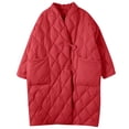 thumbnail image 6 of Women Long Baggy Winter Puffer Coats Collarless Cotton Padded Jacket Button Up Long Sleeve Quilted Outerwear Pockets, 6 of 6