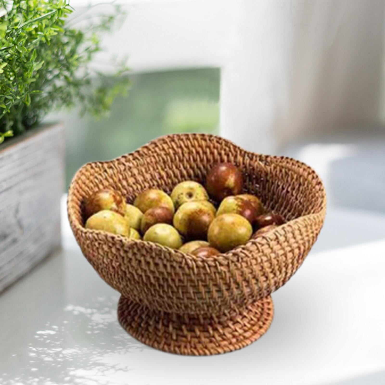 Rattan Fruit Bowl Footed Decorative Basket for Kitchen Counter 10.24"