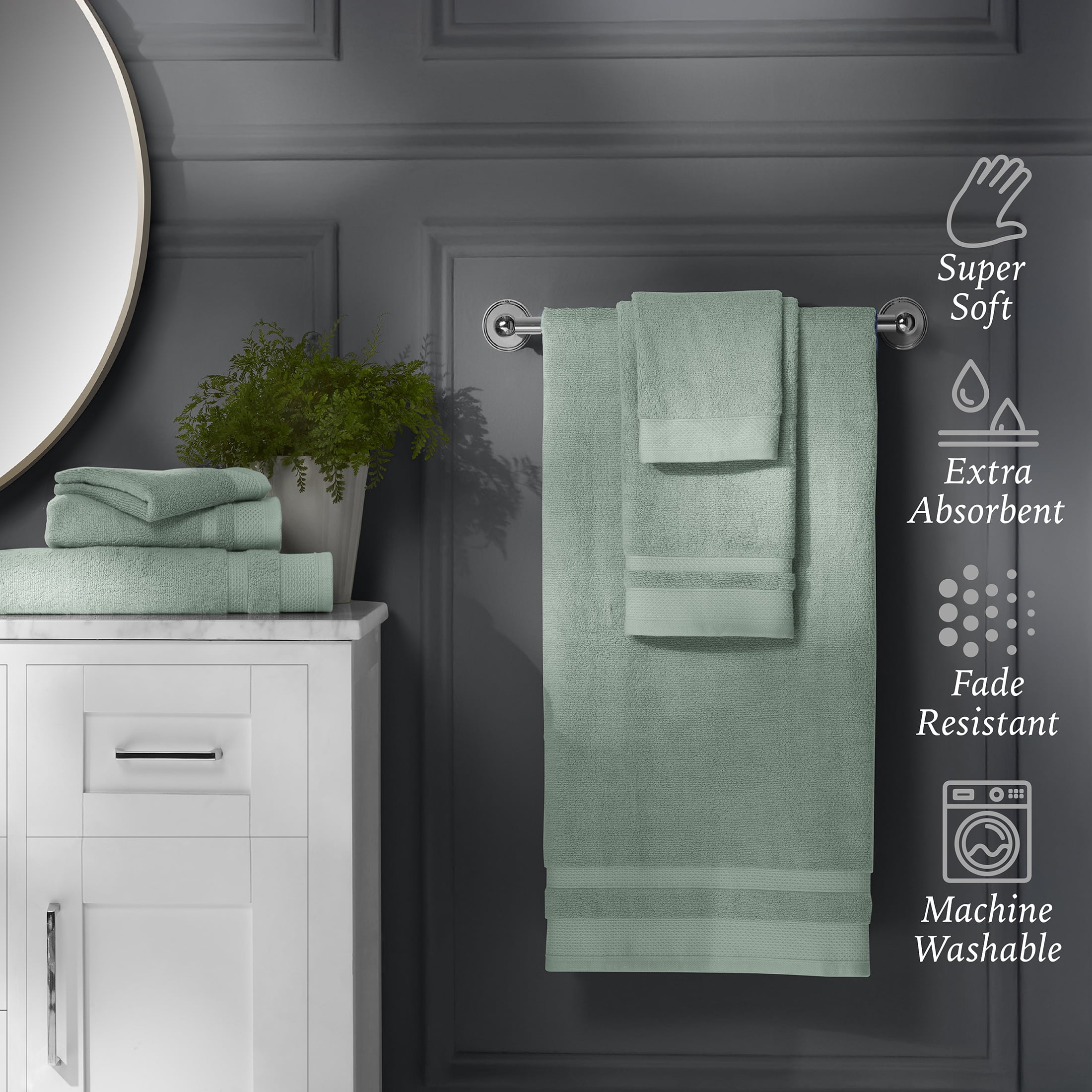 Hotel Style 6-Piece Bath Towel Set, 100% U.S. Grown Cotton, Green River