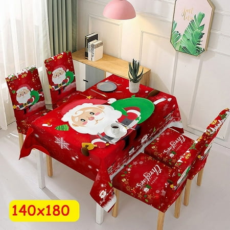 

Christmas Table and Chair Covers Santa Claus Bells Pattern for Kitchen Dining Room Tablecloth Decorations