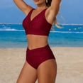 thumbnail image 7 of XUNKUSGA High Waisted Bikini Sets for Women Soild Color V Neck Cross Twist Front Two Piece Womens Bathing Suits Classic Push Up Tummy Control Bathing Suit,Red,S, 7 of 7