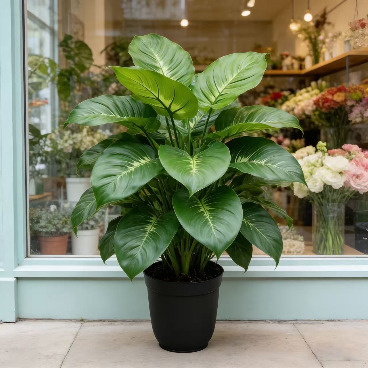 21 Inch Artificial Large Leaf Tropical Plant 2 Pack, Faux Greenery Stems (No Pot), Fake Philodendron for Home Decor, Living Room, Office, Wedding Table Centerpieces