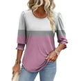 thumbnail image 5 of Uaswgudfs Tees for Women Trendy Tops Dressy Patchwork Color Combination Casual 3/4 Sleeve Shirts Round Neck Summer Clothes Trendy Ladies Blouses 2025, 5 of 8