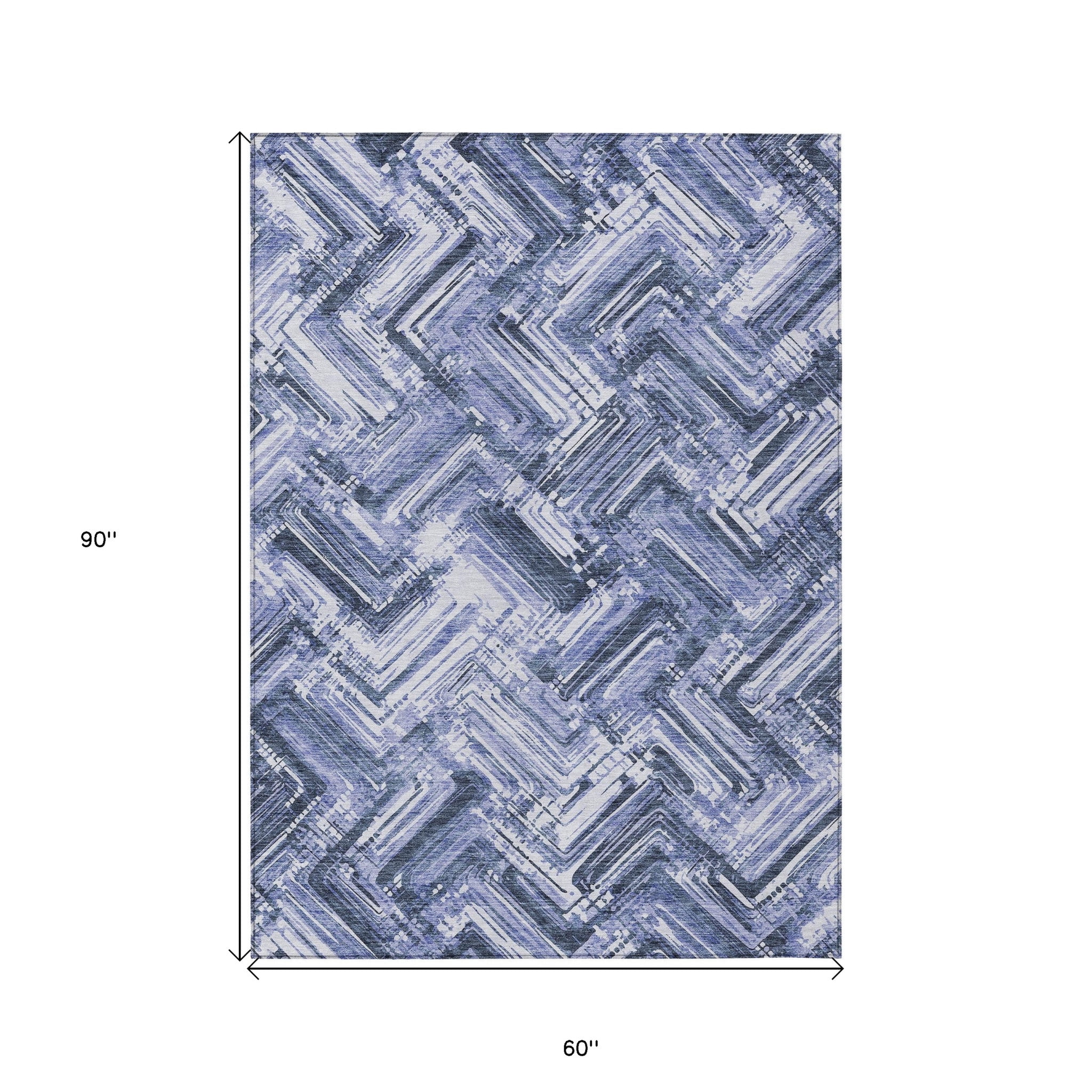 5' X 8' Navy Blue And Sky Blue Geometric Washable Indoor Outdoor Area Rug