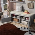 thumbnail image 3 of Entryway Storage Bench with Linen Upholstered  Cushion, 2 Doors and Shelves, Bathroom Bedroom Shoe Bench for Entryway, Mudroom, Under Window, Living Room, Hallway, 42"L x 16"W x 18.9"H, Gray Wash, 3 of 8
