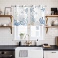 thumbnail image 2 of 2 Panels Kitchen Tier Curtains 39 Inch Length, Blue Coastal Grommets Window Treatment Curtain, Summer Beach Turtle Coral Starfish Jellyfish Thermal Curtains Drapes for Living Room/Bathroom, 2 of 9