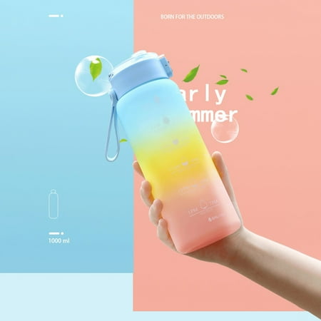 

44oz Sports Bottle with Time Marker 1300ml Anti Leak Water Bottle with Flip Top Outdoor Travel Sports Water Bottle 44oz 1300ml with Time Marker with Flip Top Lid Gradient Color Anti Leak Sky Blue