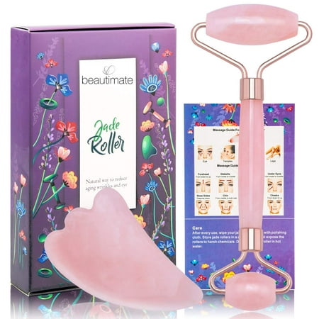 Omni Roller Massage Tool - Jade Roller for Face & Gua Sha Scraping Massage Tool Rose Quartz Anti Aging Tool