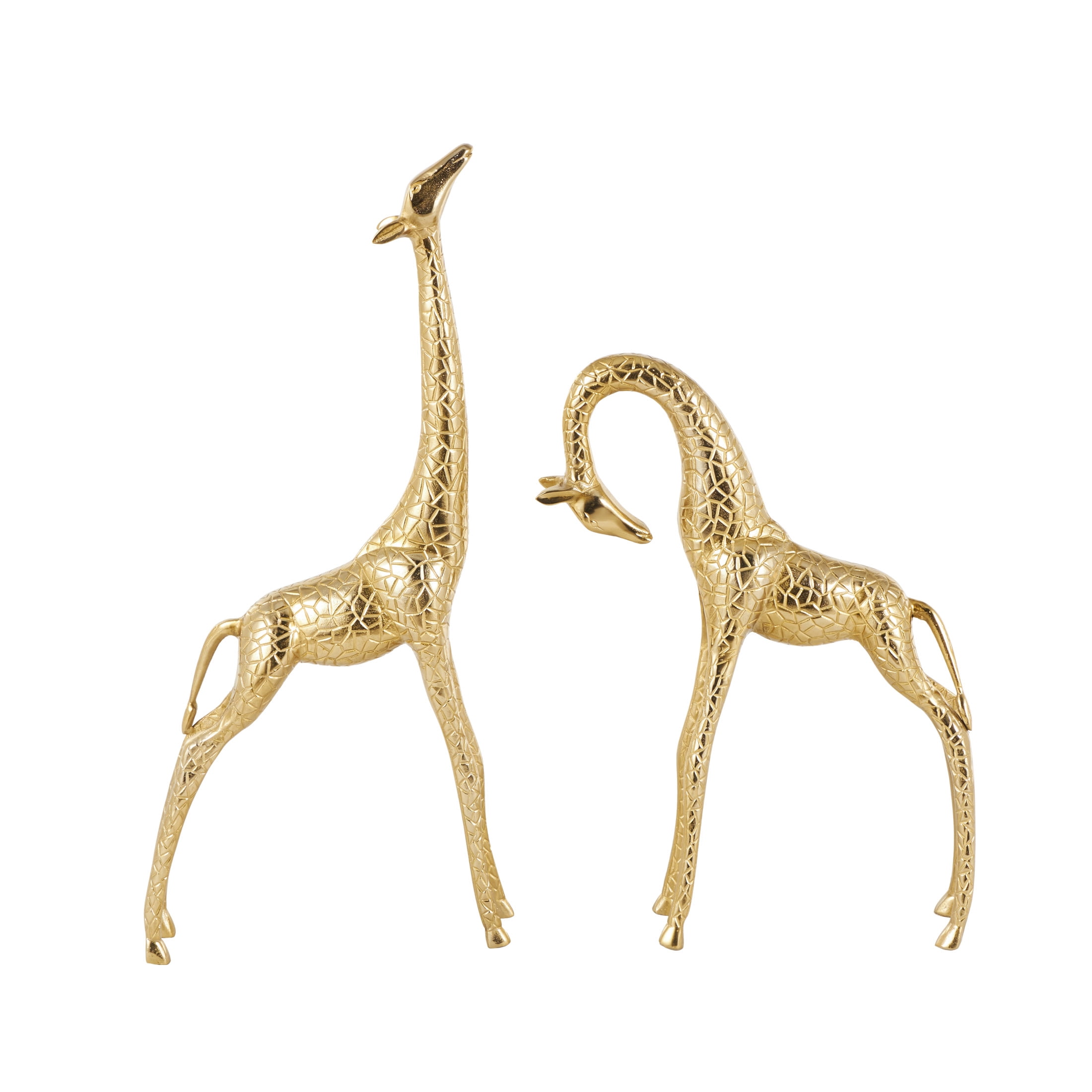 32", 23"H Gold Aluminum Metal Standing Giraffe Sculpture with Carved Spots, by DecMode (2 Count)