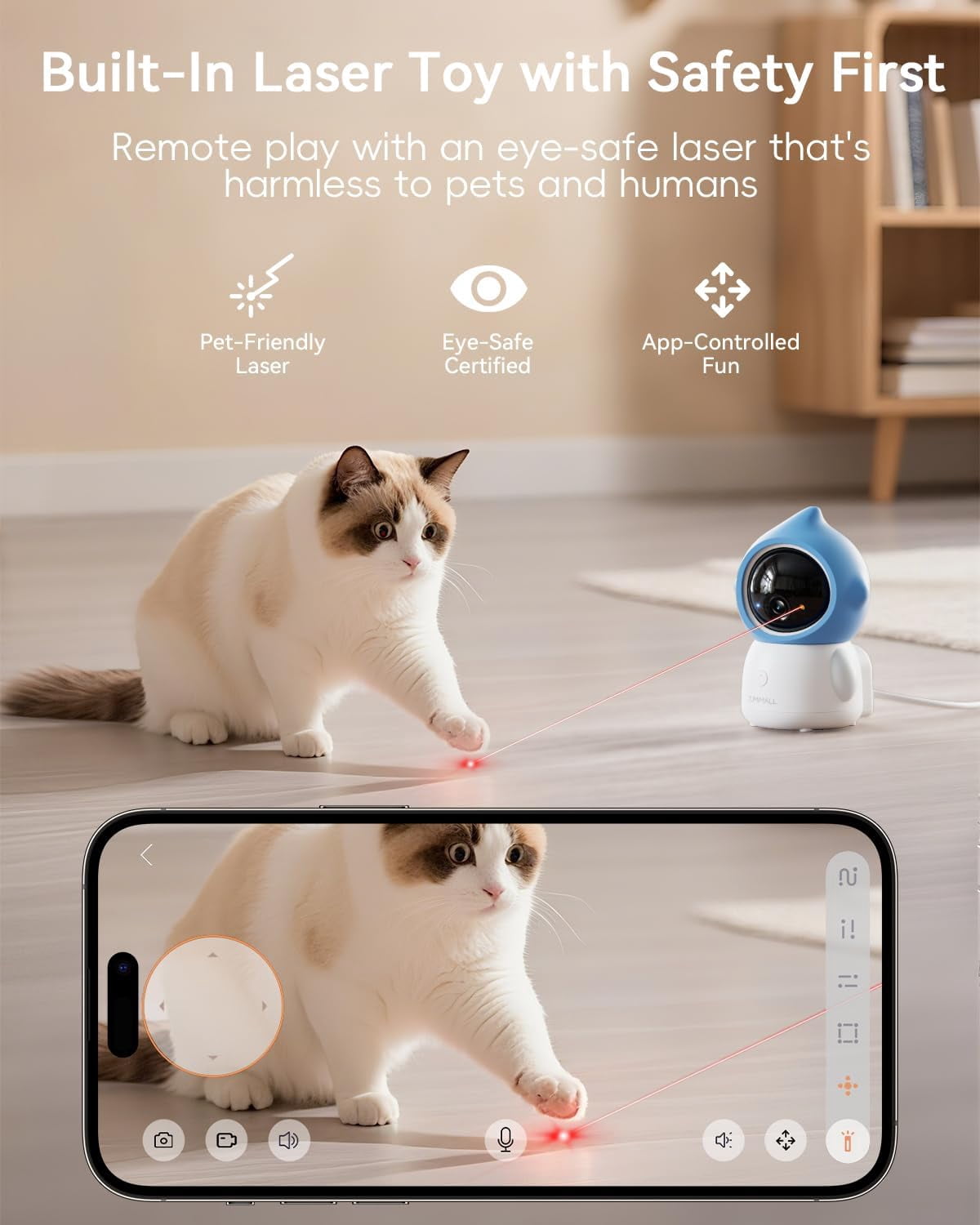 ZUMIMALL 2K Pet Camera with App-Controlled Laser Toy, 360° PTZ Indoor Camera for Cats & Dogs, 5G WiFi, Motion Tracking, Night Vision & 2-Way Audio