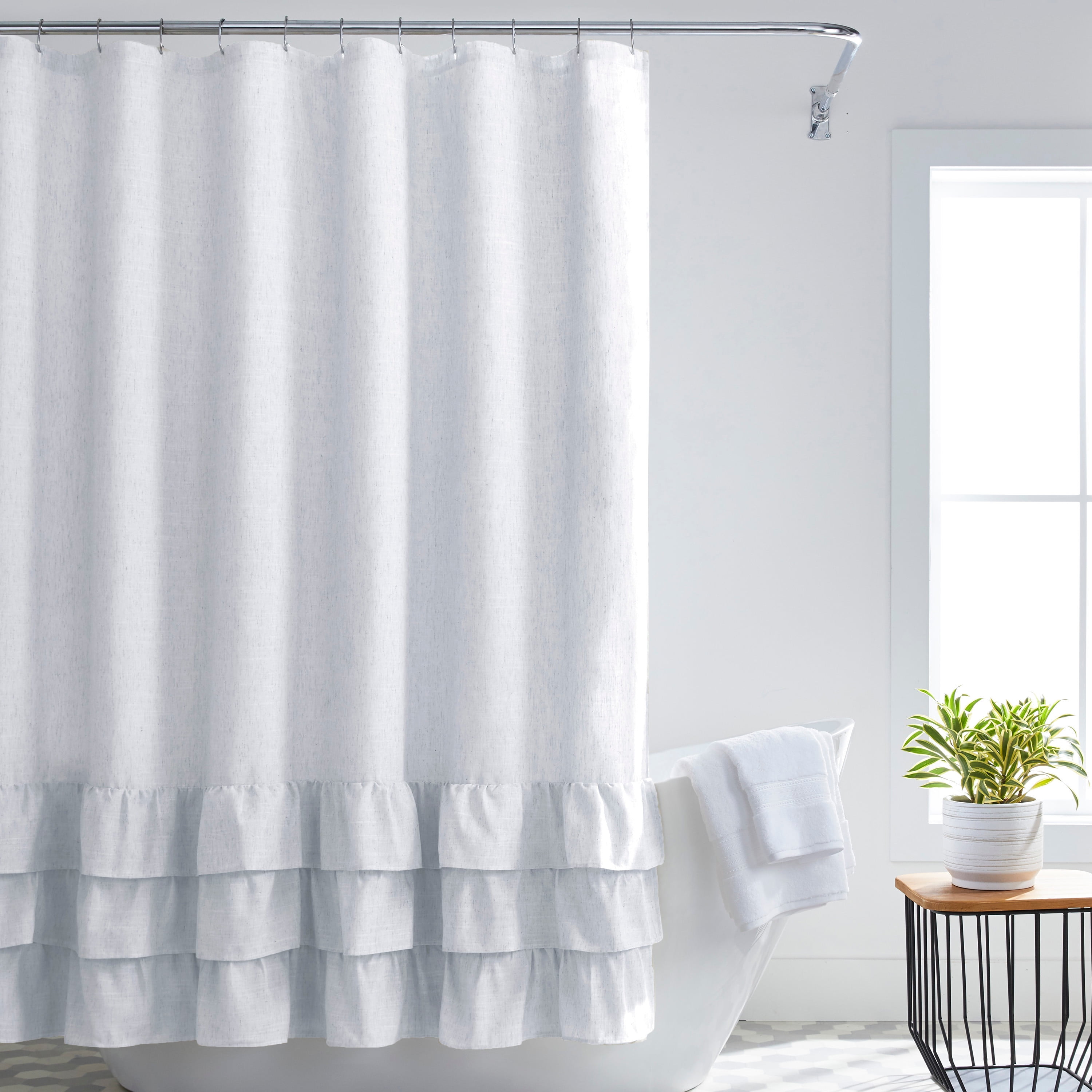 Gee Di Moda Gypsy Ruffled Shower Curtain White 70" wide x 72" long New 