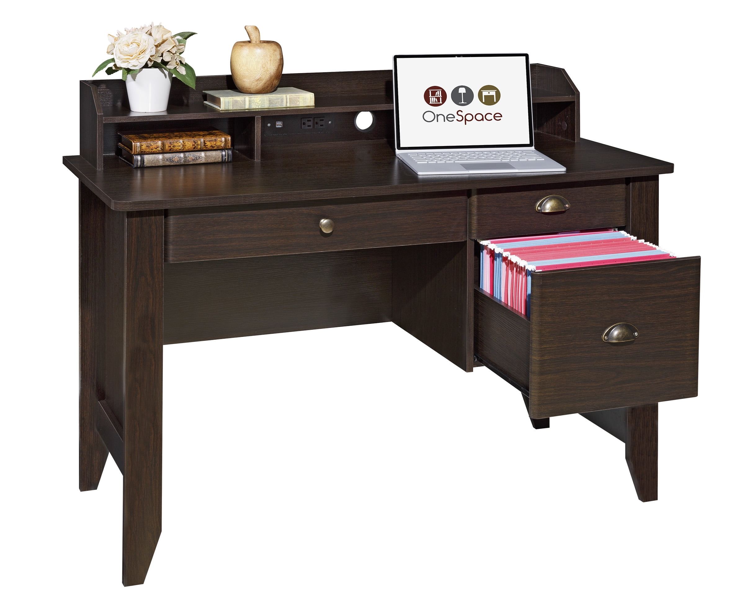 Comfort Products Executive Desk with Hutch and USB Charger Hub