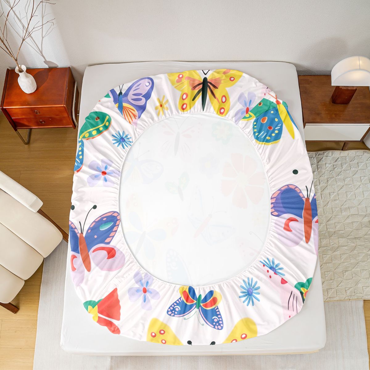 Homewish Cute Butterfly Twin Sheet Sets,Kawaii Colorful Floral Twin Fitted Sheet,Bohemian Style Flat Sheet For Girls Teens,Luxury Bedroom Decor,3-Piece