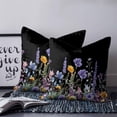 thumbnail image 3 of Spring Floral Throw Pillow Covers, Soft Pillowcases with Invisible Zipper, Summer Botanical Elegant Black Decorative Square Pillow Cushion Covers for Living Room Couch Sofa Bed 26x26 Inches, 3 of 8