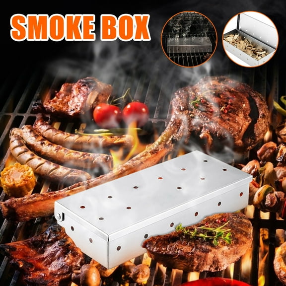 COFEST Heavy-Duty Diamond-Shaped Stainless Steel Barbecue Smoker Box for Wood Chips, Large Capacity with Hinged Lid. silver