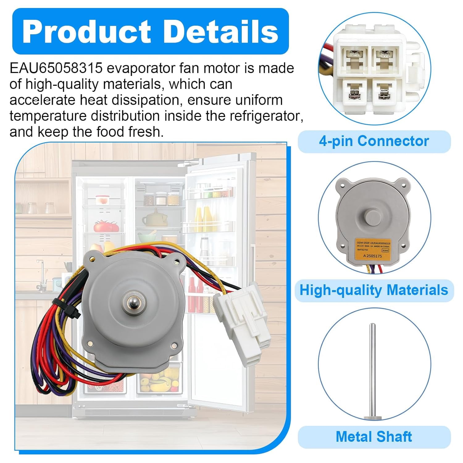 EAU65058315 Refrigerator Evaporator Fan Motor Assembly Compatible with LG Kenmore Fridge Model LFC21776ST LFCS22520S LFX25973D LFX25974ST,Replace ODM-056F-15 AP7211789 PS17308826 EAU63103209,DC12V 1A