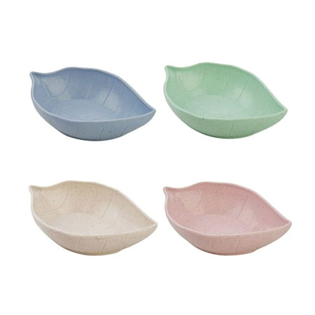 

4 Pcs Wheat Straw Seasoning Dish Creative Leaves Shape Food Sauce Dish Seasoning Bowl (11 x 7 x 2.5 cm)