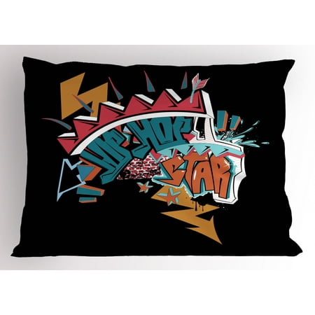 Hip Hop Pillow Sham Underground Grafitti Style Hip Hop Star Lettering with Arrow and Lightning Motifs, Decorative Standard Queen Size Printed Pillowcase, 30 X 20 Inches, Multicolor, by