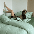 thumbnail image 5 of Nvzi Juego de sábanas, juego de sábanas y fundas de almohada, juego de cama individual, ropa de cama de hotel, decoración del hogar (verde), 5 of 5