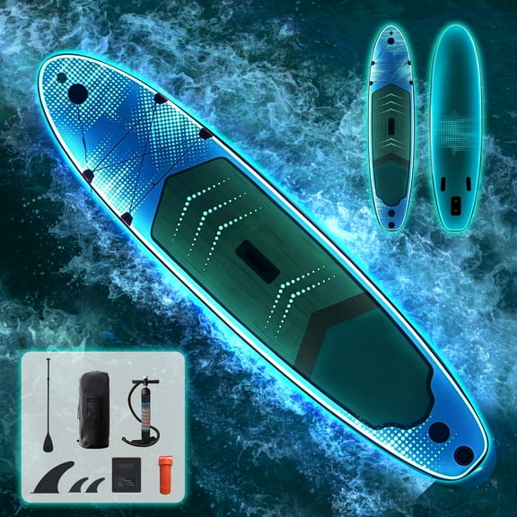 Bezliving 10.6"  LED Inflatable Paddle Board, 7-Color Lighting, Wide Stable Design, Non-Slip Deck, Durable PVC Material for Youth & Adults