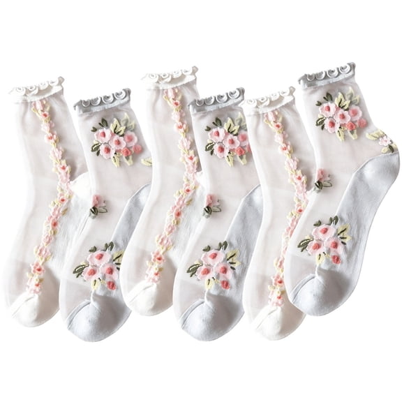 6 Pairs Women Sheer Lace Socks Ankle Ruffle Socks Frilly Mesh Socks for Dates, Parties, Afternoon Tea