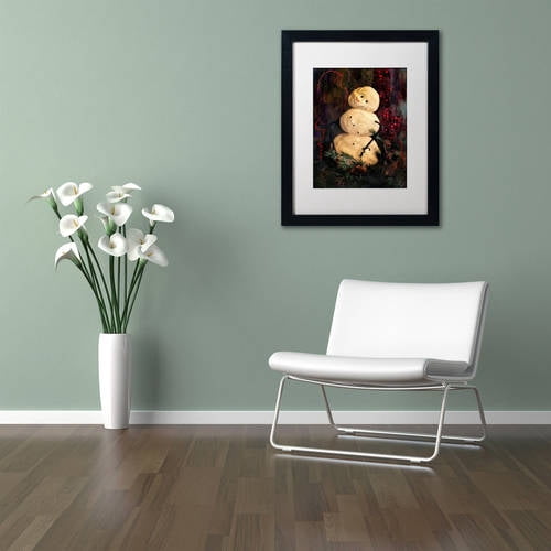 Trademark Fine Art "Forest Snowman" Canvas Art by Lois Bryan White Matte, Black Frame