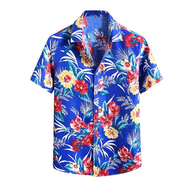 KBKYBUYZ Men Hawaiian Short Sleeve Beach Stand-up Collar Shirt Printed ...