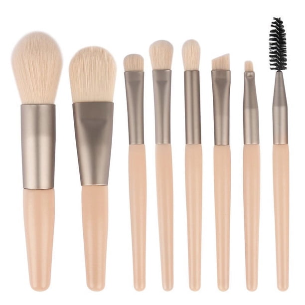 Nvzi Juego de brochas de maquillaje en miniatura, 8 piezas, kit de brochas de maquillaje para viajes, brochas cosméticas para rostro, base, rubor, sombra de ojos (beige)