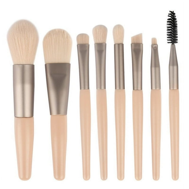 Nvzi Juego de brochas de maquillaje en miniatura, 8 piezas, kit de brochas de maquillaje para viajes, brochas cosméticas para rostro, base, rubor, sombra de ojos (beige)