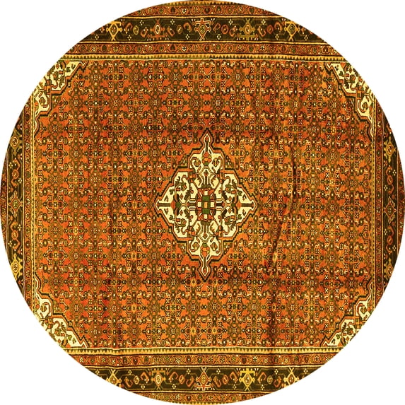Ahgly Company Machine Washable Indoor Round Persian Yellow Traditional Area Rugs, 5' Round