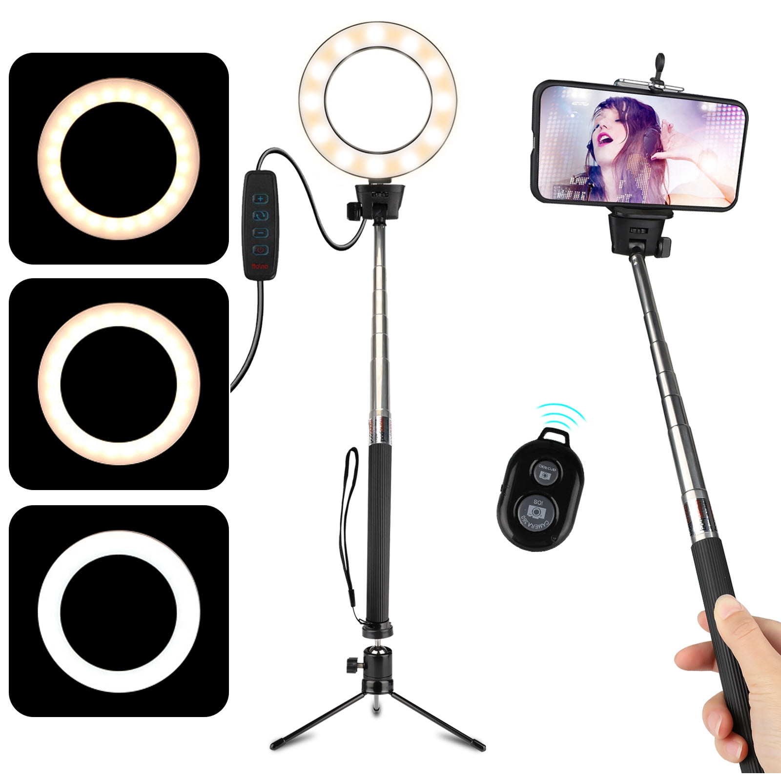 6" Ring Light with Selfie Stick Tripod & Phone Holder for Live Stream