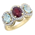 thumbnail image 1 of 14K Yellow Gold Natural HQ Ruby & Aquamarine 3-Stone Ring Oval Diamond Accent, size 5.5, 1 of 2