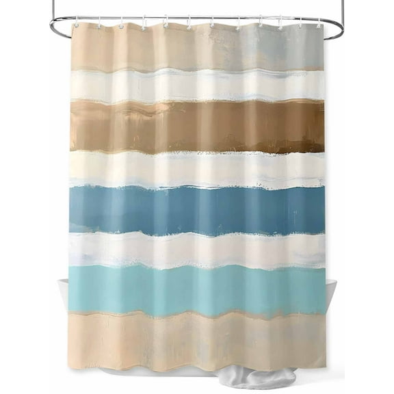 Shower Curtain Striped Shower Curtains for Bathroom, Waterproof Polyester Shower Curtain Set with Hooks, Extra Long 72" x 84" Brown Blue