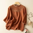thumbnail image 2 of Womens Casual Crew Neck Top Linen Loose Fit Crew Neck 2026 Fashion Summer Tees 3/4 Sleeve Floral Print T Shirts, 2 of 5
