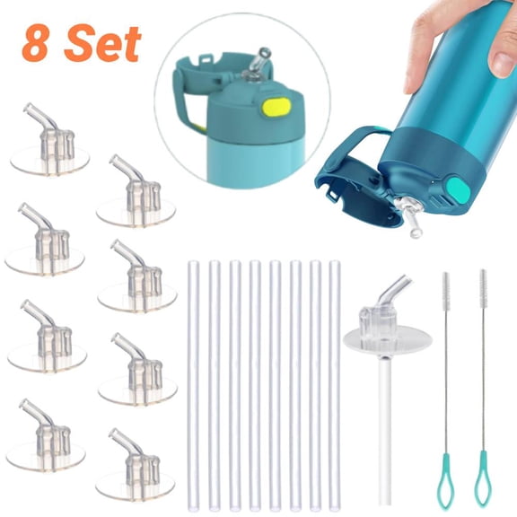 8 Pack Replacement Straws for Thermos Funtainer Bottle, Straws Stem Set with Cleaning Brushes，Safe to use