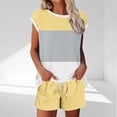 thumbnail image 2 of Women's Trendy Casual Colorblock Loungewear Outfits, Short Sleeved Cap Seeve Tops with Shorts Loose Home Set Plus Size Lady Linen Sets 2 Piece Outfits Yellow L, 2 of 5
