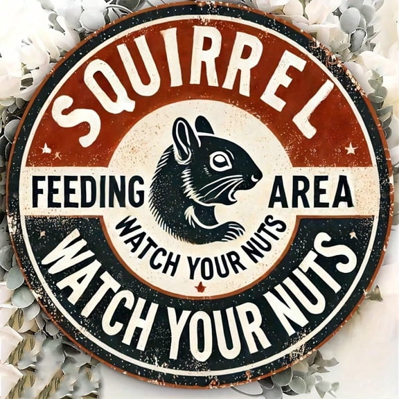 HELLOYOUNG Vintage Style Squirrel Feeding Area Iron Sign - Humorous Outdoor/Indoor Wall Decor, 8x8/8x12 Inch - Home, Cafe, Living Room Wall Decor