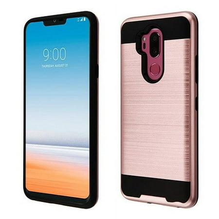 LG G7 ThinQ - Phone Case Shockproof Hybrid Rubber Rugged Case Cover Brushed Rose Gold