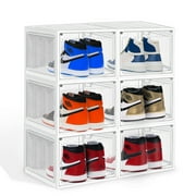 Shoe Organizer with Hard & Thick Plastic Board Shoe Storage Boxes Fits US Size 13, shoe boxes Clear Plastic Stackable Measure L14.2xW11.2xH8.5(inch) For Sneaker High Heel Storage & Display (YW-6PK)
