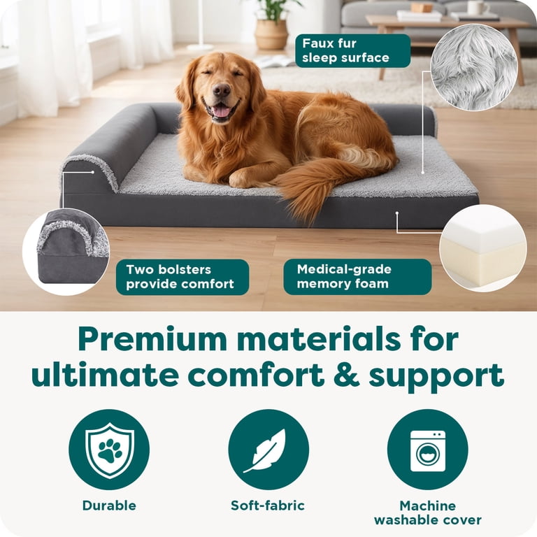Furhaven L-Shaped Orthopedic Dog Bed, Jumbo XL, Espresso photo 5