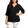 thumbnail image 4 of Kezqiaxn 3/4 Length Sleeve Womens Tops V-Neck Button Up Shirt Business Work Blouses Plus Size Clothes for Women, 4 of 6