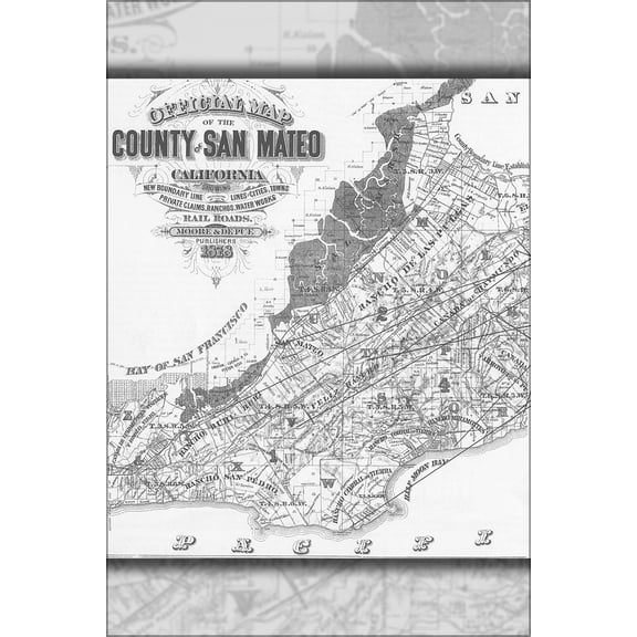 24"x36" Gallery Poster, San Mateo County california Map 1878