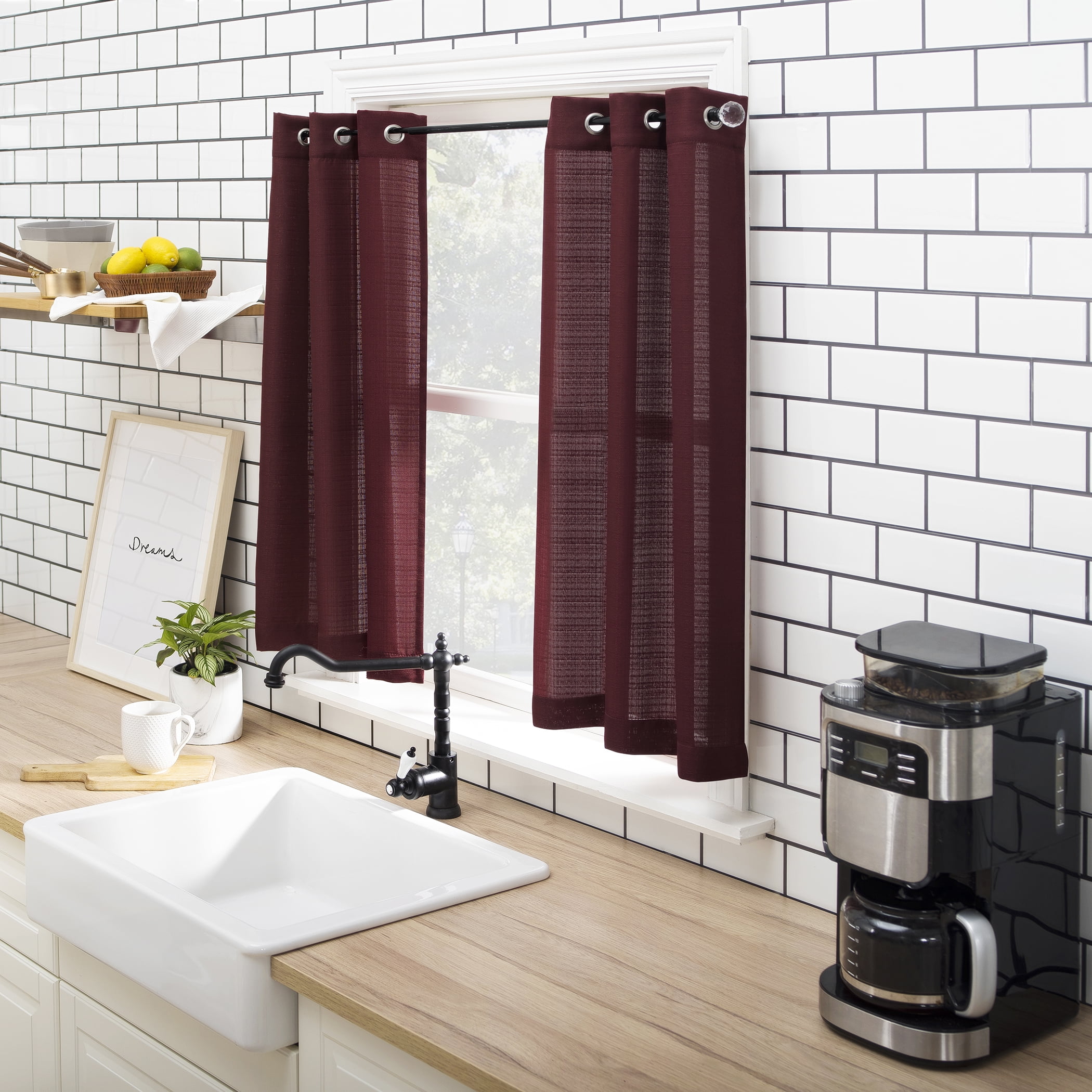Mainstays Solid Semi Sheer Curtain Tier Pair and Valance Set Mainstays Solid Semi Sheer Curtain Tier Pair and Valance Set