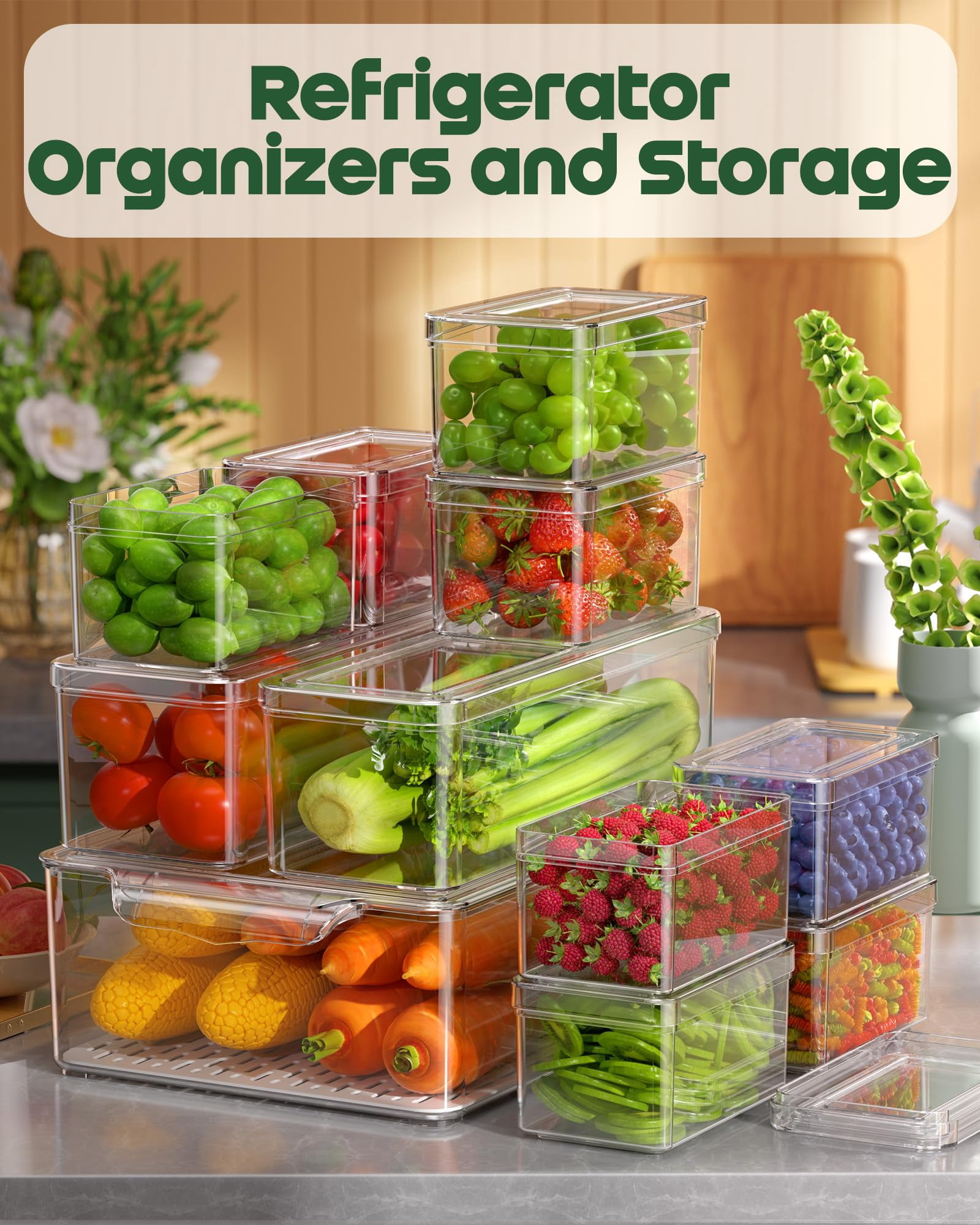 11 Pack Refrigerator Organizers And Storage  Stackable Fridge Organizer Bins Bpa-free Clear Plastic Fruit Containers For Kitchen Fruits Drinks Produce Vegetable