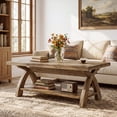thumbnail image 6 of Tribesigns Solid Wood Coffee Table with Storage Shelf, Farmhouse Rectangular Center Table with X-Shaped Legs, Industrial Accent Cocktail Tables for Living Room, 6 of 14
