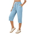 thumbnail image 1 of Fsgntruao Women's Fashionable Solid Color Capris Drawstring With Pockets Shorts, 1 of 6