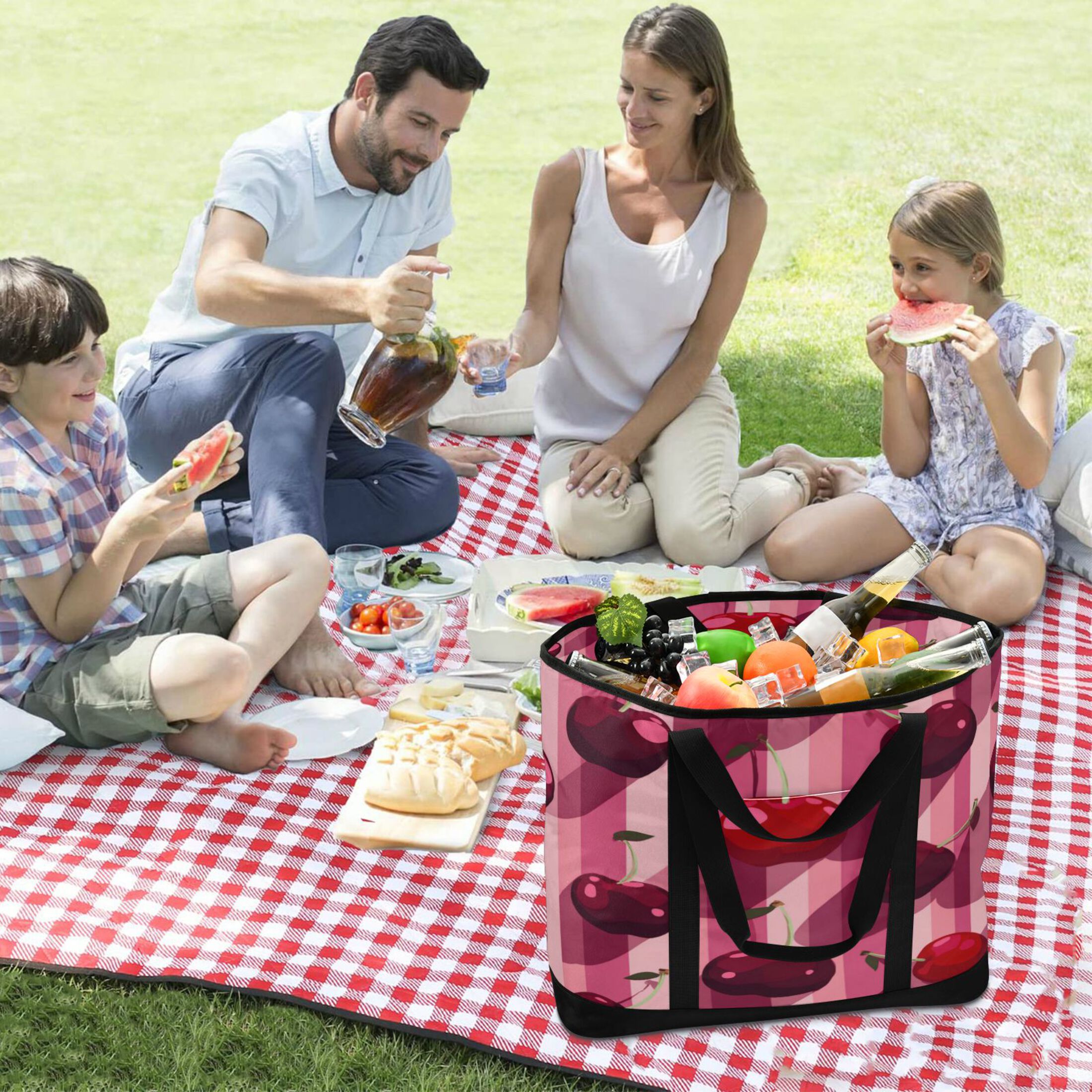 Extra-Large Wide Opening Design Capacity Hand-Held Ice Pack Thickened Insulation Layer For Long-Lasting Cold Retention For Outdoor Shopping Picnics And Camping Cheerios Pattern