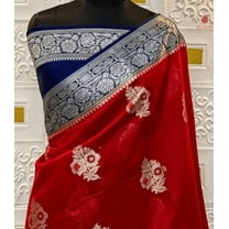 Carmine red Khaddi Georette Handloom Banarasi Saree