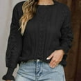 thumbnail image 2 of TFEOQRY Pullover Sweater for Women Solid Color Hollow Knitwear Long Sleeved Round Neck Sweater Top Black, 2 of 5
