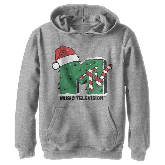 Boy's MTV Christmas Monster Logo  Pull Over Hoodie Athletic Heather X Large
